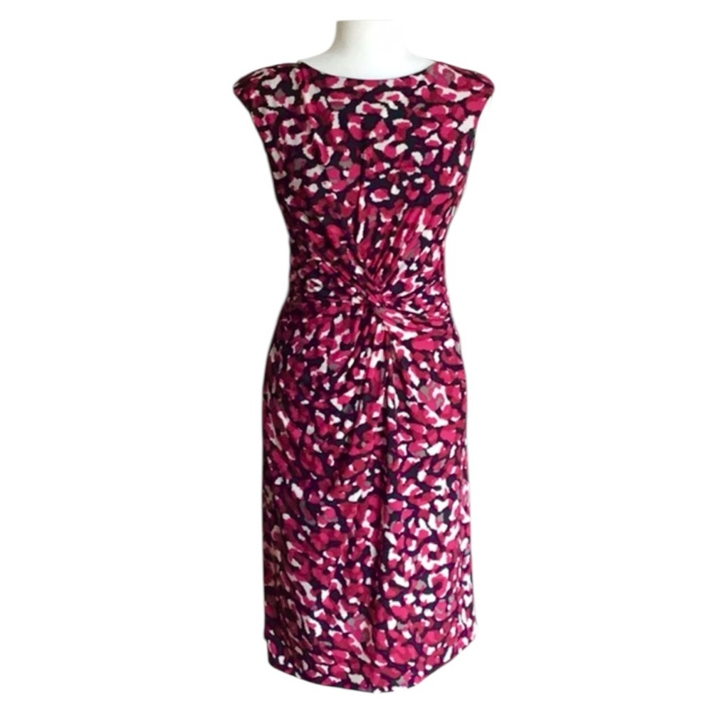 Evan Picone Abstract Twist Front Knee-Length Dress Size 12 Large Magenta Black